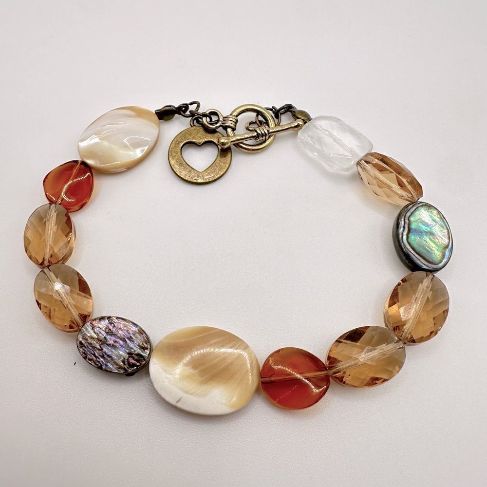 Glass, abalone and shell beaded bracelet!